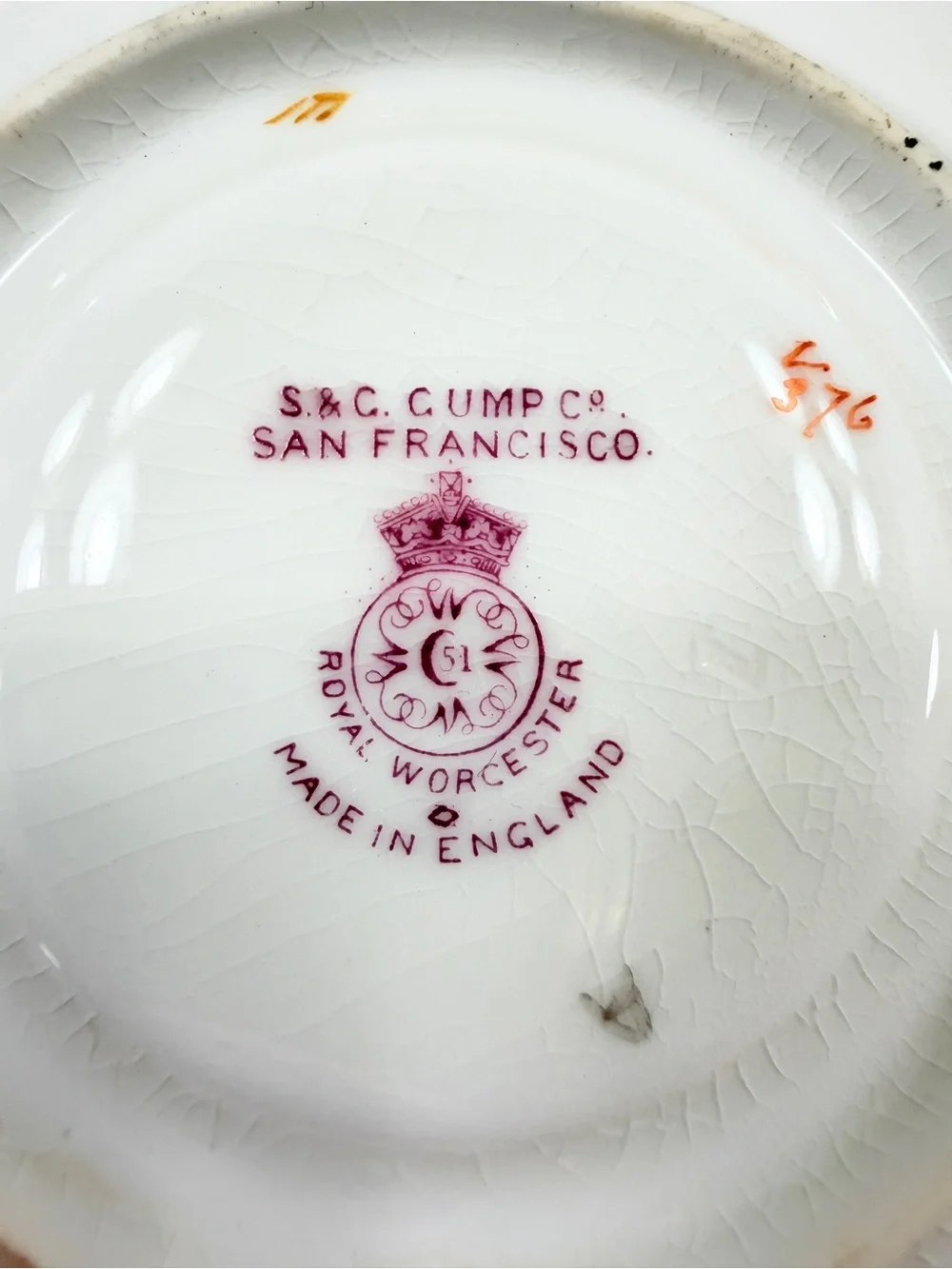 RARE Antique Royal Worcester Cranberry Gold Teacup Cup Saucer Set Gump’s 1929